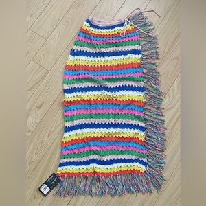Colorful Striped Swimsuit Coverup with Fringe